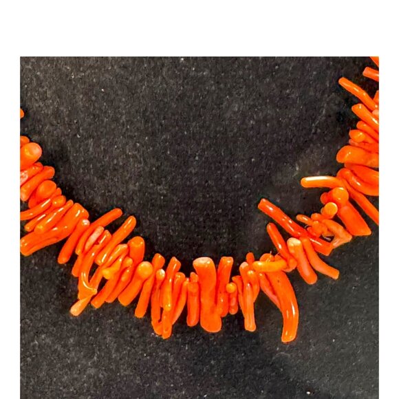 Vintage Red Coral Branch Beaded Necklace Statement 16" Natural Southwest - Picture 2 of 7